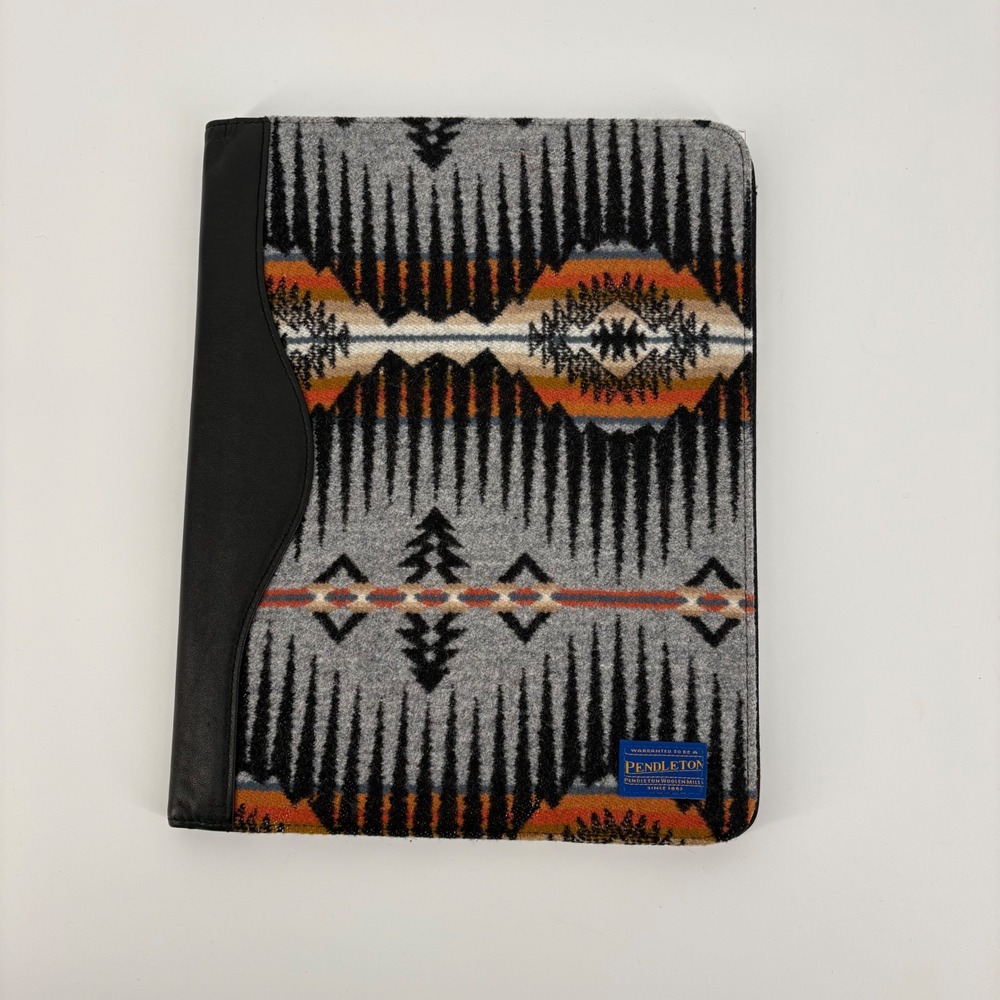 Pendleton Portfolio Southwestern Grey Orange Wool Leather Folio